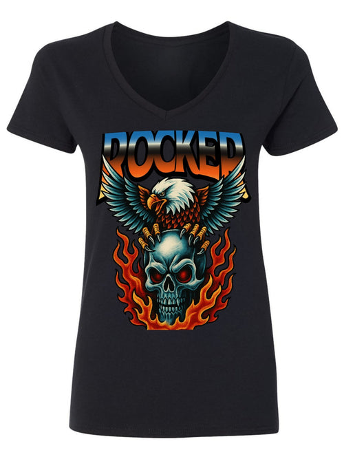V-neck Women's Cotton T-shirt ROCKED
