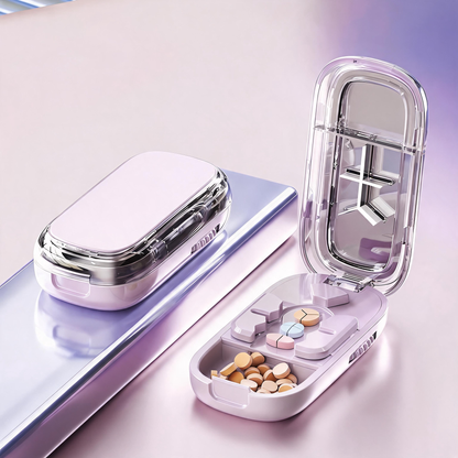 Upgrade-Designed Compact Pill Splitter Box-3-in-1 Medicine Cutter for 1/4 1/2 & 1/3 Doses