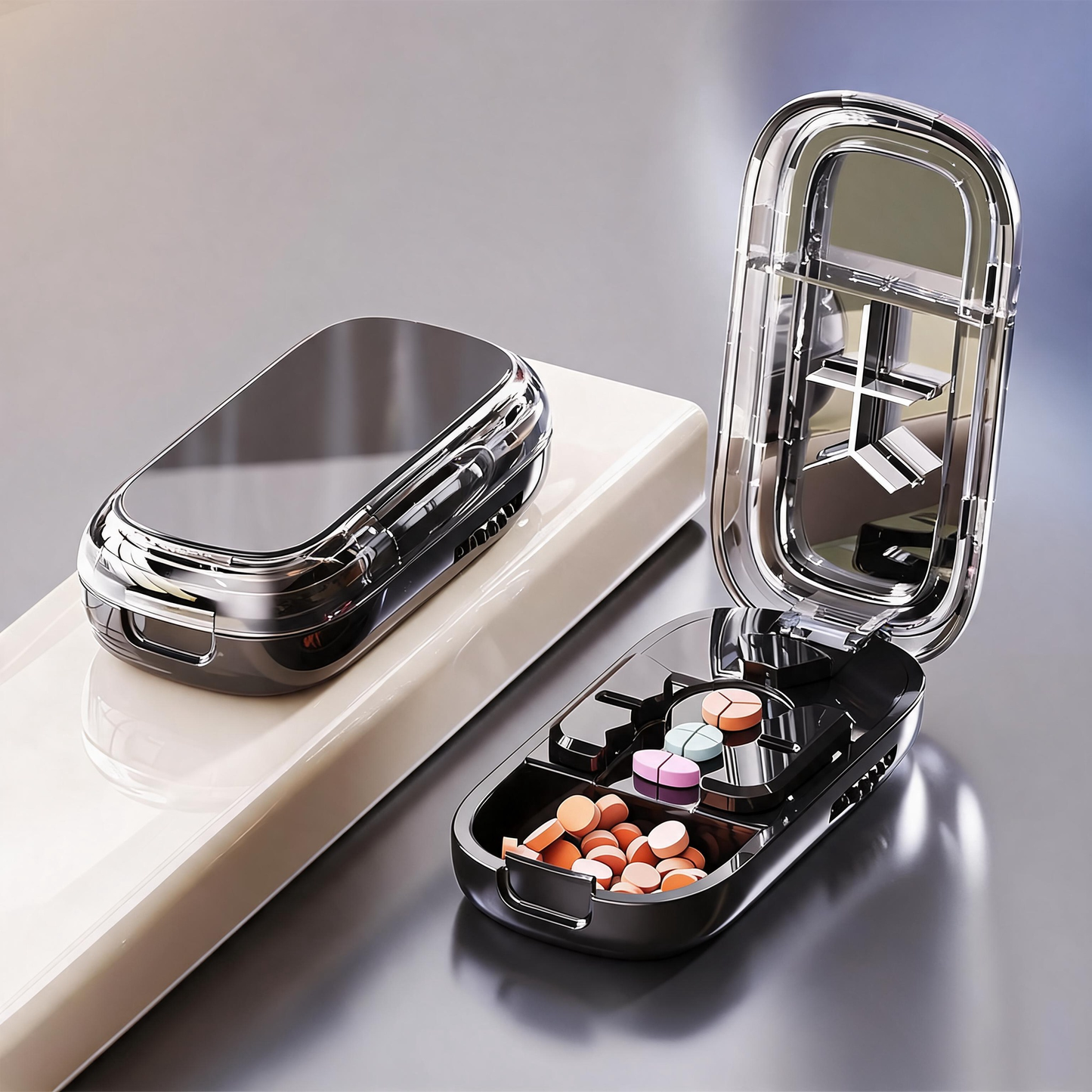 Upgrade-Designed Compact Pill Splitter Box-3-in-1 Medicine Cutter for 1/4 1/2 & 1/3 Doses